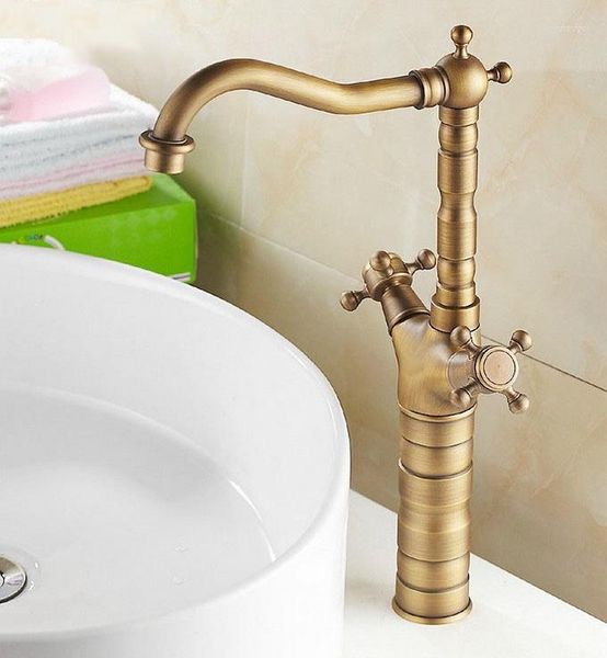 Grifos de cocina de latón antiguo con doble manija cruzada, grifo giratorio para lavabo de baño, grifos mezcladores Anf103