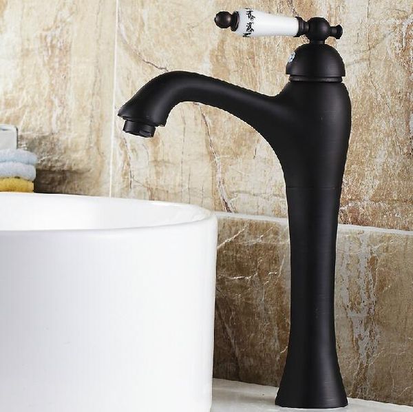 Grifos de cocina, grifos mezcladores de lavabo de baño Retro de latón antiguo con porcelana azul y blanca, grifo con acabado negro B3230