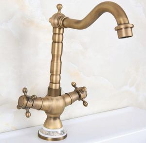 Robinets De Cuisine En Laiton Antique Bec Pivotant Robinet De Bassin Double Poignée Monotrou Pont Montage Salle De Bains Lavabo Eau Froide Mitigeur Dnfas2