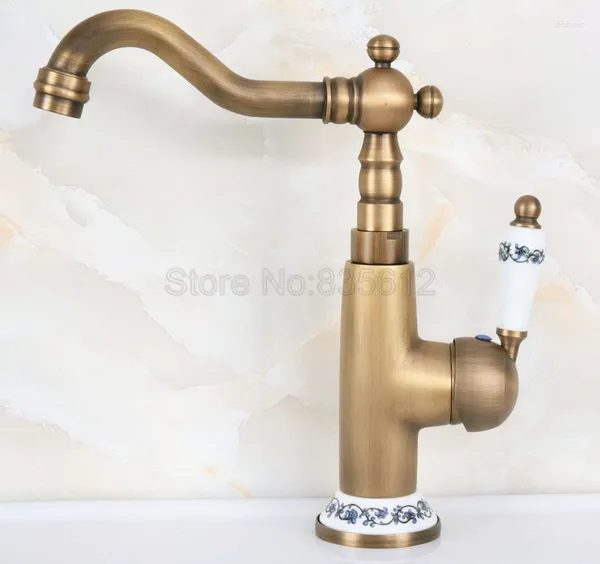 Robinets de cuisine robinets pivotants en laiton antique robinets de salle de bain lavage de lavage de lavabo mixage robot le trou de manche wnf605