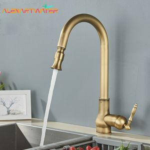 Kitchen Faucets Antique Faucet Pull Out Spray Sink Single Handle Deck Mount Water Crane 360° Rotation Cold Mixer Tap 230411