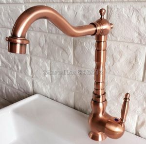 Robinets De Cuisine Antique Rouge Cuivre Pont Monté Pivotant Robinet Évier Et Lavabo Mitigeurs Mitigeur Eau Froide Wnf407