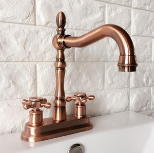 Robinets de cuisine Antique Red Copper Double Poignée Double Trou Pont Monté Bassin Robinet Pivotant Salle De Bains Lavabo Mitigeur 2rg050