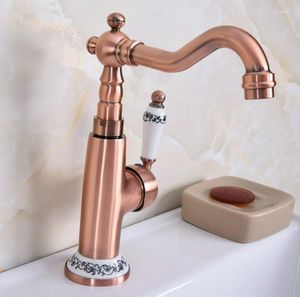 Robinets de cuisine Antique en cuivre rouge mitigeur trou bec pivotant et évier de salle de bain mitigeur d'eau froide robinet 2nf623