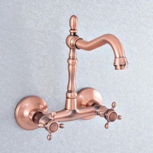 Grifos de cocina antiguos rojas giratorias de cobre fregadero de grifo de la pared de la pared cuenca del baño fría y la batidora de agua Taps DSF866