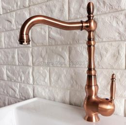 Keukenkranen aankomen Mode dek gemonteerd rood koper enkele hendel badkamer kraan swivel tuit bassin mixer vaartuig gootsteen wnf423