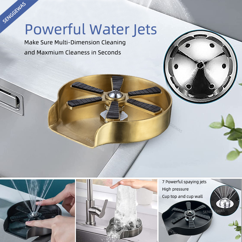 Kitchen Faucets Automatic Stainless Steel Smart Cup Washer Glass Cleaner SS304 Bottle Washer Kitchen Sink High Pressure Sink Glass Washer Gold 230729