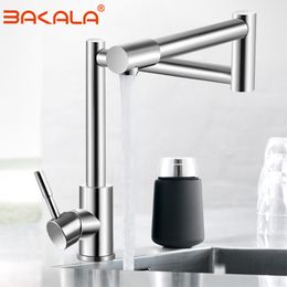 Keukenkranen Bakala 304 Roestvrij staal loodvrije vouwkraan Mixer 360 graden Swivel Single Handgreep Nikkel Sink Basin Taps 230510