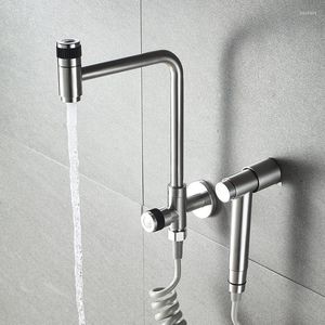 Kitchen Faucets BAKALA Wall Or Deck Mount Cold Water Faucet Rotate Bathroom Tap Pot 304 Stainless Steel Out Door