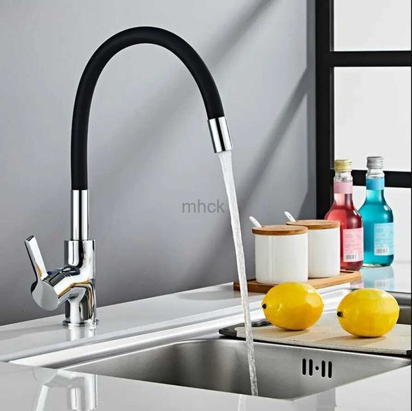 Robinets de cuisine Baokemo Tube de Silicone coloré évier de cuisine mélangeur de chaleur et d'eau froide avec robinet rotatif 360 robinet Flexible tuyau aérien 240319