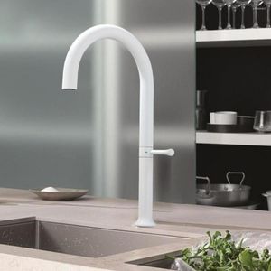 Grifos de cocina, grifo de lavabo, Color blanco, grifos de rotación de 360 grados, cuerpo de acero inoxidable, núcleo de válvula de cerámica fría, manija única