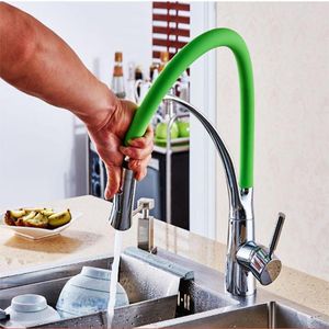 Keuken kranen bassin wastafel kraan 360 ° rotatie trek eruit sproeier koude mixer kraan single handle messing afwerking dekbevel