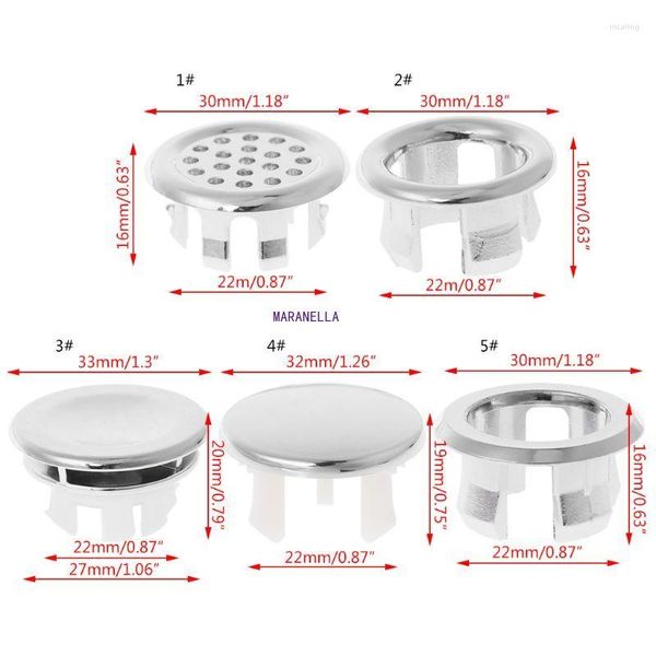 Grifos de cocina Baño Lavabo Fregadero Anillo de desbordamiento Inserto redondo de seis pies Tapa de cubierta de orificio cromado