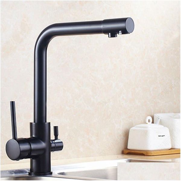 Grifos de cocina Montaje en cubierta de baño negro con cobre mate y mezclador de fregadero de tres flujos Osmosis Filtro de agua de 3 vías Grifo/Mtifunctio de baño Ot9Ec