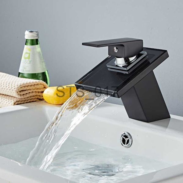 Robinets de cuisine noir salle de bain verre cascade robinet salle de bain bassin robinet noir peinture chaude et froide mitigeur évier robinet d'eau noir robinet x0712