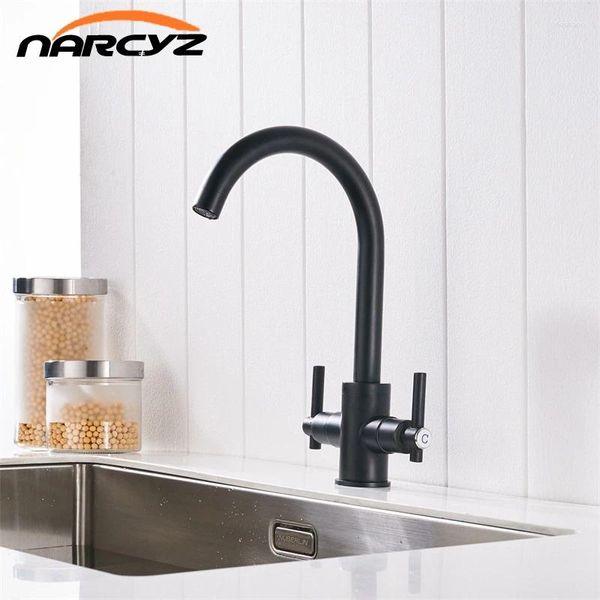 Robinets de cuisine couleur noire doubles mains rondes lavabos de salle de bain wall-in taps trou mélange mix water tap xt-13