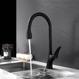 Keukenkranen, zwart digitaal display en koudwatermengkraan, uittrekbare messing kraan met enkel gat, op het bad gemonteerde handgreep