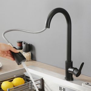 Robinets de cuisine robinets noirs mélangeur à eau froide grue de grue pulvérisateur de rotation de rotation de rotation lavage de robinet pour tirer 230411