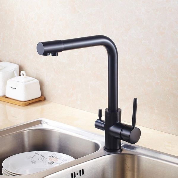 Robinets de cuisine purificateur d'eau de robinet noir et boisson froide directe Triple