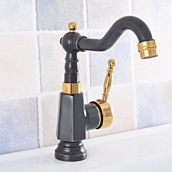 Grifos de cocina, grifo giratorio de latón dorado negro, grifo de lavabo para baño, grifos mezcladores de agua y frío Dsfbg3