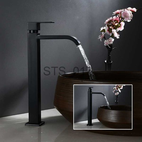 Robinets de cuisine noir ic bec cascade robinet de bassin de salle de bain en acier inoxydable évier haut lavabo robinet uniquement robinet d'eau froide pour Bathtu x0712