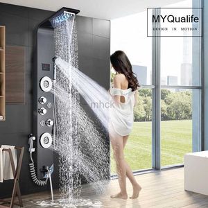 Robinets de cuisine Noir LED rétro-éclairé robinet de douche salle de bains SPA Jet colonne de Massage système de colonne de douche cascade panneau d'eau de pluie robinet Bidet poignée 240319