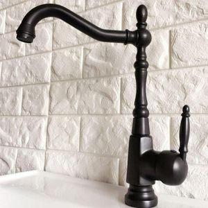 Robinets de cuisine Lavabo en laiton frotté à l'huile noire Bec pivotant Lavabo de salle de bain Mélangeur d'eau froide et d'eau Dnf384