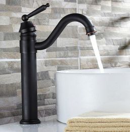 Grifos de cocina, grifo mezclador para lavabo de baño de bronce frotado con aceite negro, caño giratorio, grifos de agua para lavabo montados en cubierta Lhg027