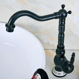 Robinets De Cuisine Noir Bronze Huilé Base En Céramique Wet Bar Salle De Bains Navire Évier Robinet Monotrou Bec Pivotant Mitigeur Anf660