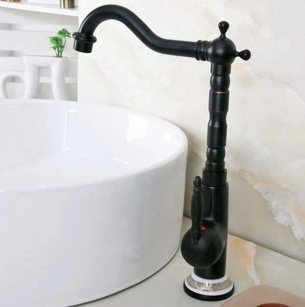 Robinets de cuisine Noir Bronze Huilé Base En Céramique Barre Humide Salle De Bains Lavabo Robinet Monotrou Bec Pivotant Mitigeur Anf654