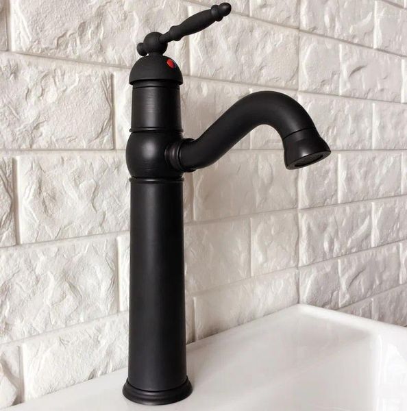 Robinets de cuisine en Bronze huilé noir, mitigeur à levier unique, robinets de lavabo Tnf367