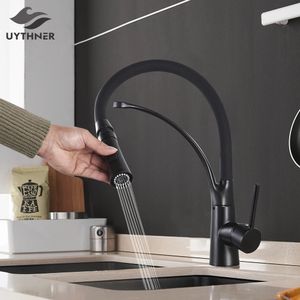 Kitchen Faucets BlackChrome Sink Faucet Swivel Pull Down Tap Mounted Deck Bathroom and Cold Water Mixer 231030