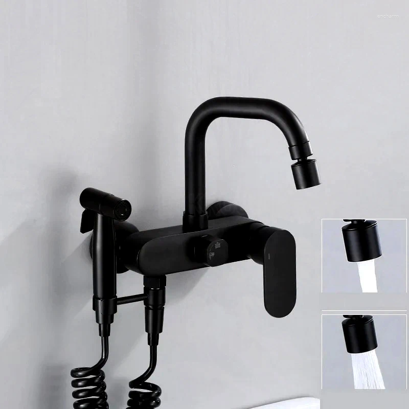 Kitchen Faucets Brass Black Chrome Taps For Sink Tap Dual Hole Wall Mixer Faucet