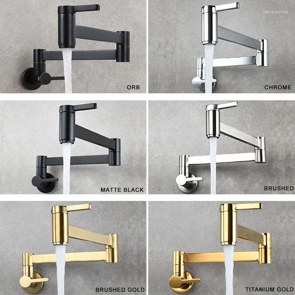 Grifos de cocina, grifo de lavabo de doble interruptor de latón, grifo plegable de pared individual para fregona, extensión de fregadero, relleno de ollas, dorado, negro, cromado