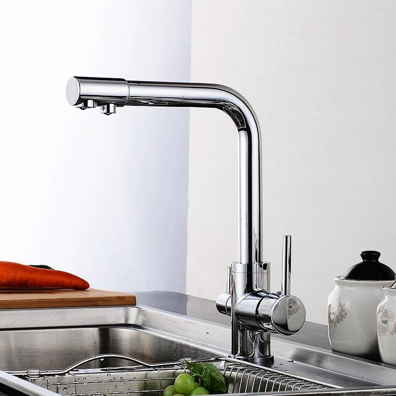 Kökskranar Mässingsfiltrerad kran Tre-i-en Independent Switch Sink Dricksvattenblandare och kalla kranar