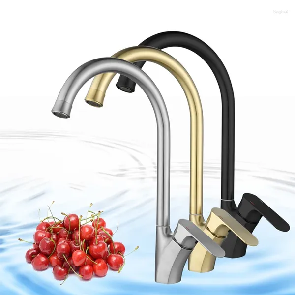 Robinets de cuisine en or brossé, robinet d'évier à poignée unique et mitigeur d'eau froide, lavabo rotatif à 360 degrés