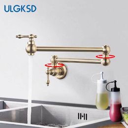 Keuken kranen geborsteld gouden wandmontage badkamer bassin koud water was tap roteren vouwspuit messing ijdelheid wastafel kraan 230510