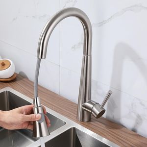 Robinets de cuisine Nickel brossé 304 acier inoxydable bec rétractable évier mitigeur 360 robinet monté sur pont pivotant