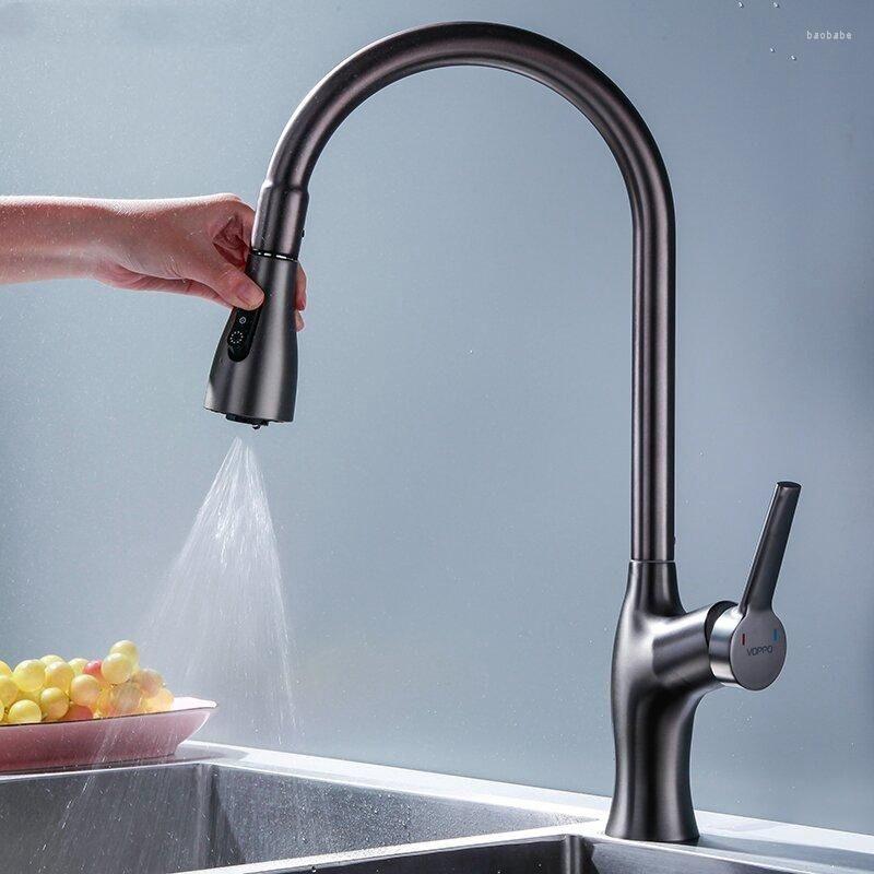 Kitchen Faucets Brushed Nickel Faucet Single Hole Pull Out Spout Sink Mixer Tap Stream Sprayer Head Chrome/Black