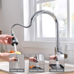 Kitchen Faucets Brushed Nickel Pull Out Spout Stream Sprayer Head Cold Taps Sink Water Tap Deck Mounted Mixer 230829