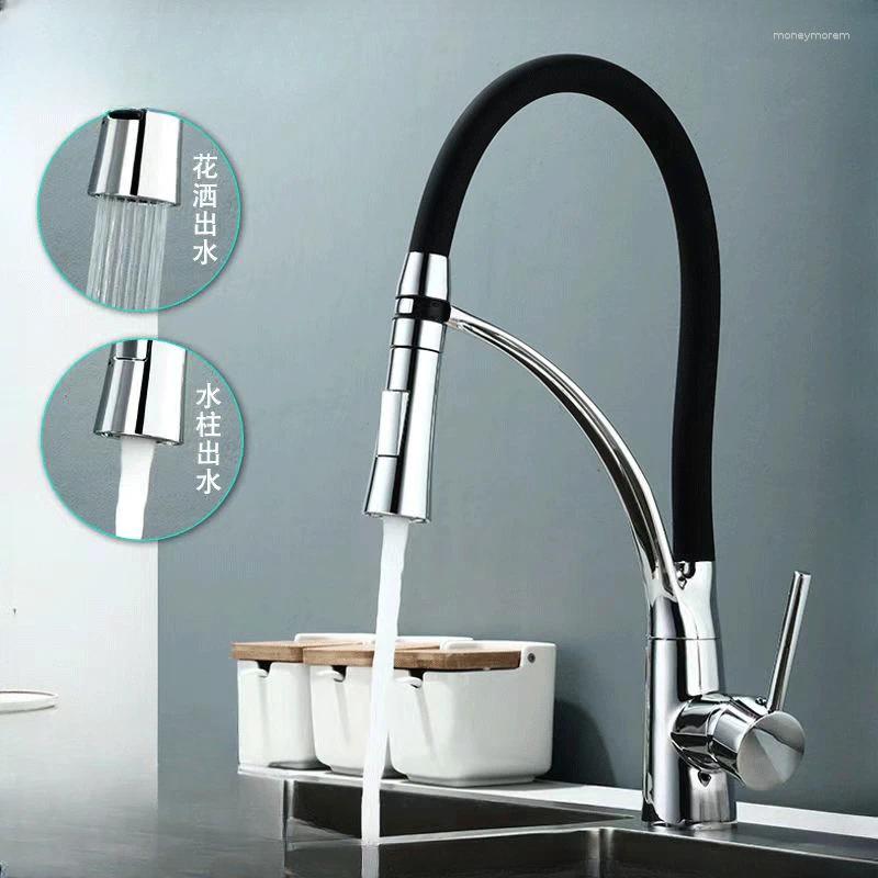 Kitchen Faucets Brushed Nickel Rubber Faucet Mixer Tap Rotation Pull Down Stream Sprayer Taps Cold Water One Handle