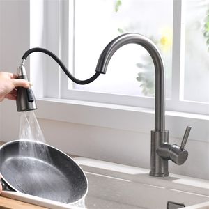Kitchen Faucets Brushed Nickel Single Hole Pull Out Spout Sink Mixer Tap Stream Sprayer Head ChromeMixer 230411