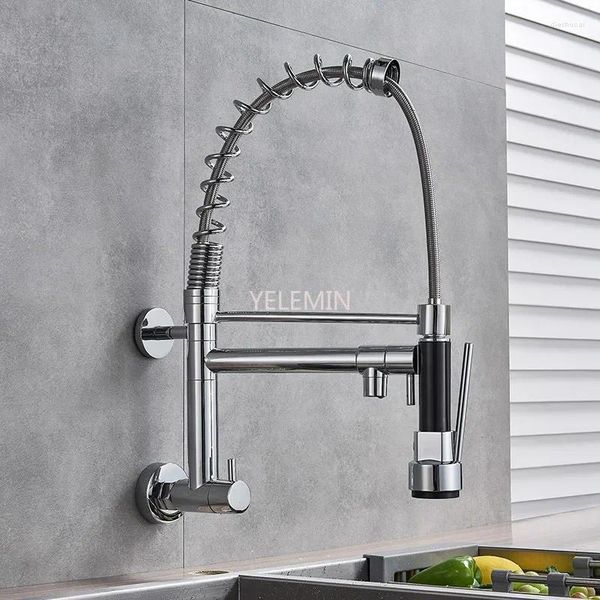 Robinets de cuisine Chrome noir robinet extractible simple eau froide double mural 360 Rotation salle de bain TapGourmet