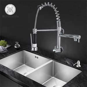 Kitchen Faucets Chrome Black Pull Down Single Cold Water Dual Swive Spout Mixer Wall Mounted 360 Rotation Bathroom Tap 221109