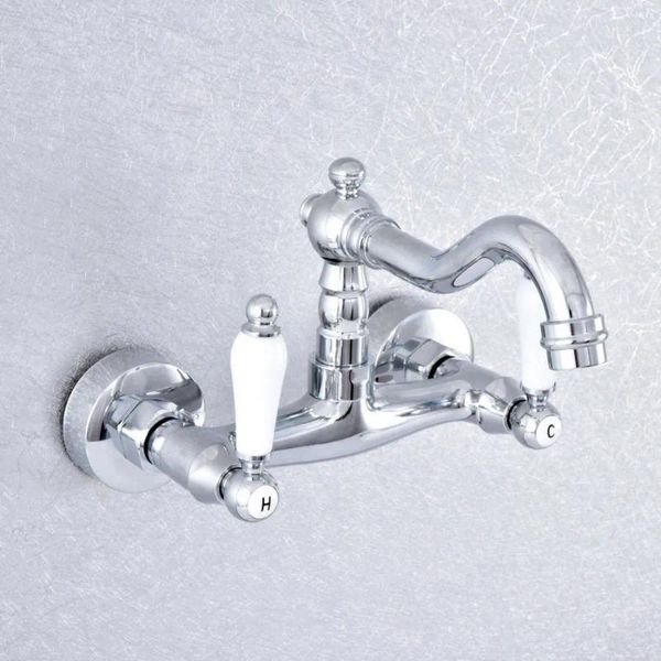 Grifos de cocina, grifo giratorio de latón cromado, grifo de lavabo con doble perilla, manija de palanca de cerámica, grifos de lavabo de baño y grifo de agua fría 2sf774