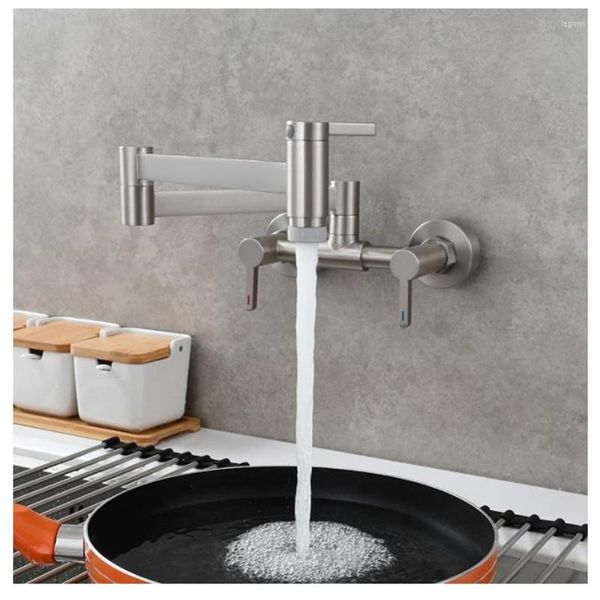 Robinets de cuisine Robinet pliant en cuivre Robinet d'eau avec bras oscillants à double articulation Rotation murale pour et froid