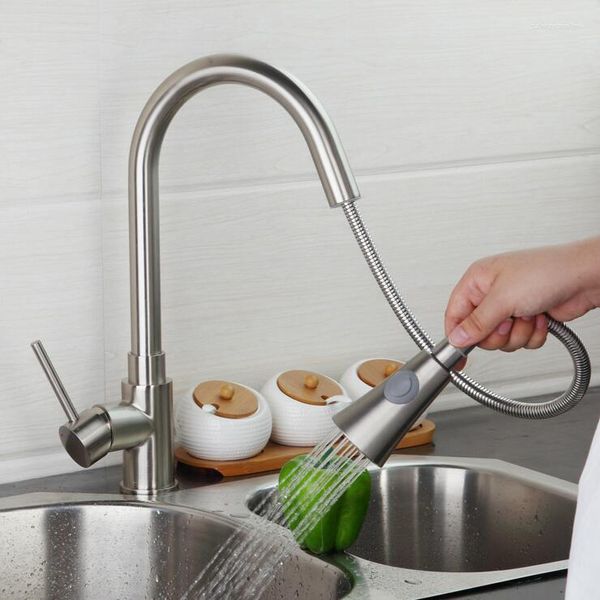 Robinets de cuisine en cuivre, robinet de lavabo à vaisselle étiré, évier rotatif brossé, mitigeur extractible et froid