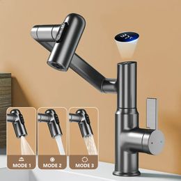 Robinets de cuisine Affichage numérique LED robinet de lavabo 360 Rotation multifonction jet pulvérisateur eau froide évier mélangeur robinet de lavage pour salle de bain 231030