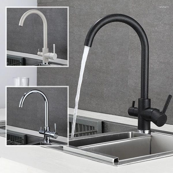 Grifos de cocina Grifo de purificación de agua potable Grifo de fregadero cromado beige Diseño mezclador Rotación de 360 grados filtrado