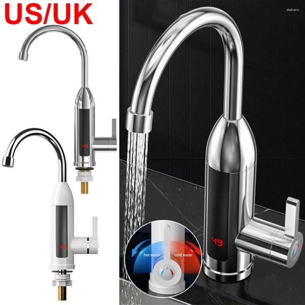 Grifos de cocina Faucet de calentador de agua eléctrico 3000W 220V Calefacción Insant Géiser de tanque sin tanque con pantalla digital US/Reino Unido enchufe